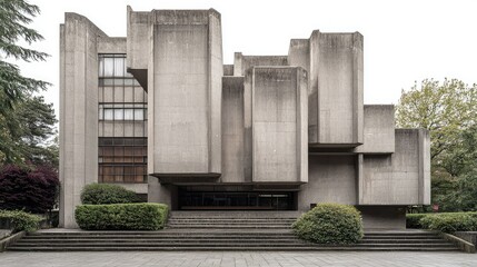 Monolithic Brutalist Concrete Building Facade
