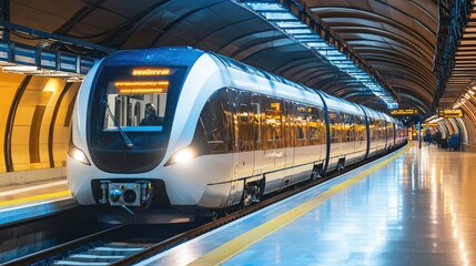 Modern Subway Train at Underground Station