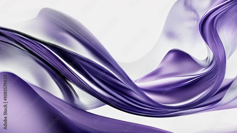 Poster flowing purple silk fabric creating an elegant and soft texture against a subtle white background
