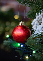 Christmas decorations ball hanging from a Christmas tree 