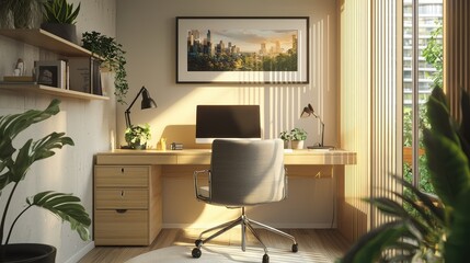 Tidy Minimalist Workspace with Comfortable Desk