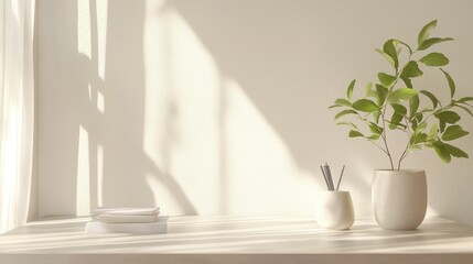 Minimalist Workspace with Sleek Desk and Green Plant