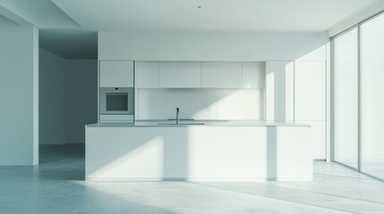 Fototapeta premium Minimalist Kitchen with Clean Lines and White Cabinets