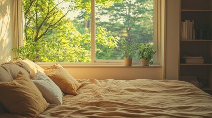 Minimalist Bedroom with Soft Pillows and Natural Light