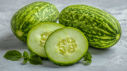 Fresh, ripe cucumber isolated on a white background, showcasing its vibrant green color and smooth texture