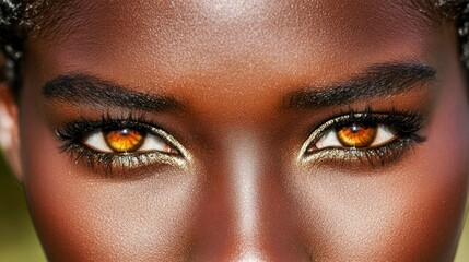 Obraz premium Close-up of a Woman's Beautiful Brown Eyes with Golden Highlights