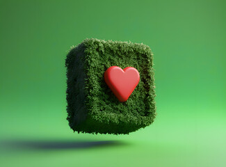 3d Like icon button covered with green plants over colored background