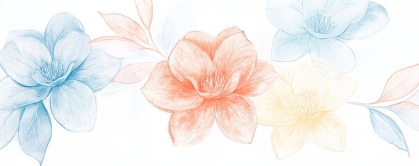 Fototapeta premium Winter boho pattern of frost-kissed camellias, light watercolor wash, isolated on white background