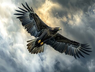 Fototapeta premium Majestic Eagle in Dramatic Aerial Flight Against Stormy Clouds