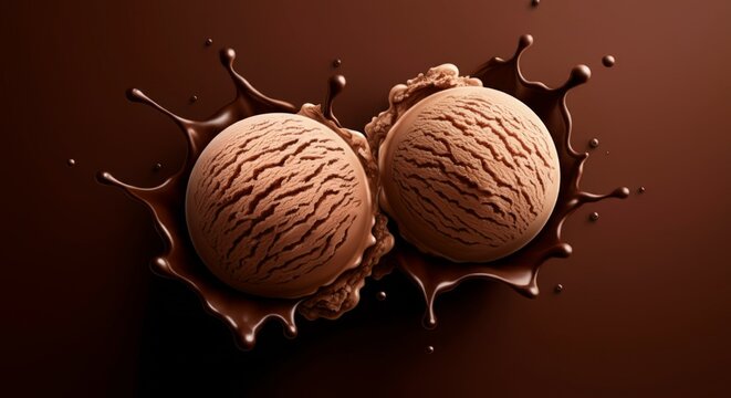 Chocolate Ice Cream Scoop Dessert, Milk Dairy & Sweet Sugar, Cold Delicous Trea, Background Texture