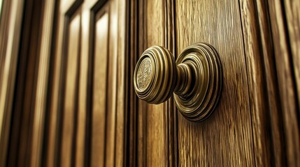 Antique Brass Door Knob on Rich Wooden Door