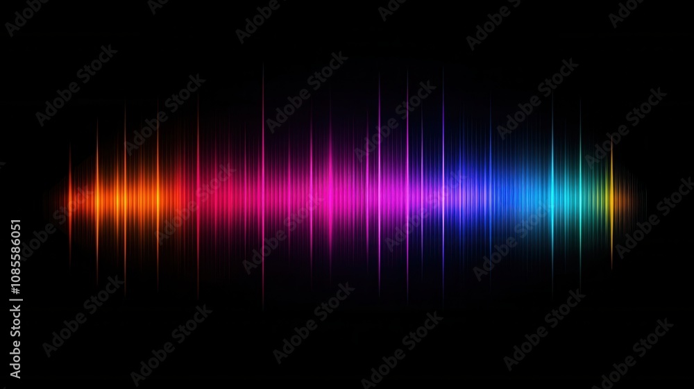 Poster a vibrant sound wave graphic featuring a spectrum of colors, showcasing the visual representation of