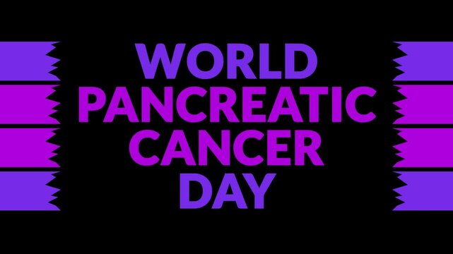 World Pancreatic Cancer Day In and Out text from split line animation on a black background. Which is observed every year in November to celebrate and wish World Pancreatic Cancer Day