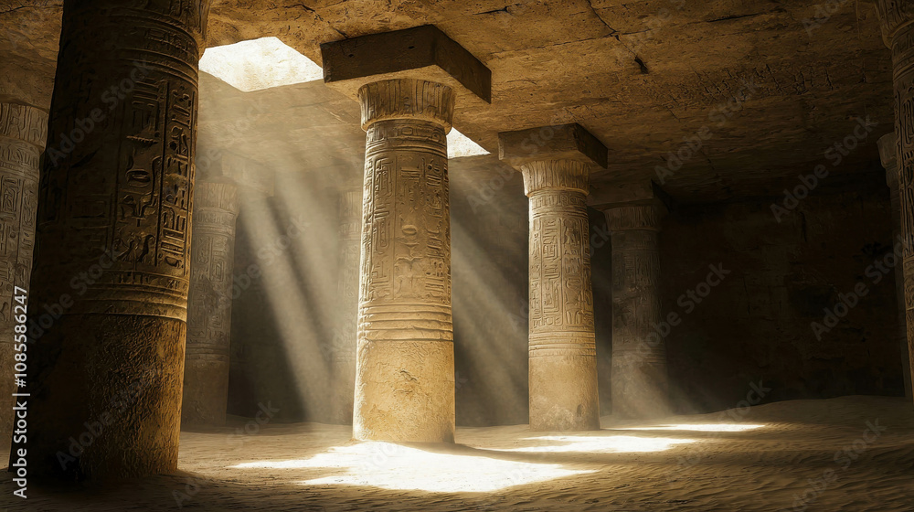 Aufkleber sunlight streaming through ancient stone columns in a mysterious underground egyptian temple with in