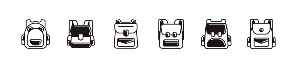 set of school backpack icon unique style education school bag study backpacker supply storage signs vector illustration