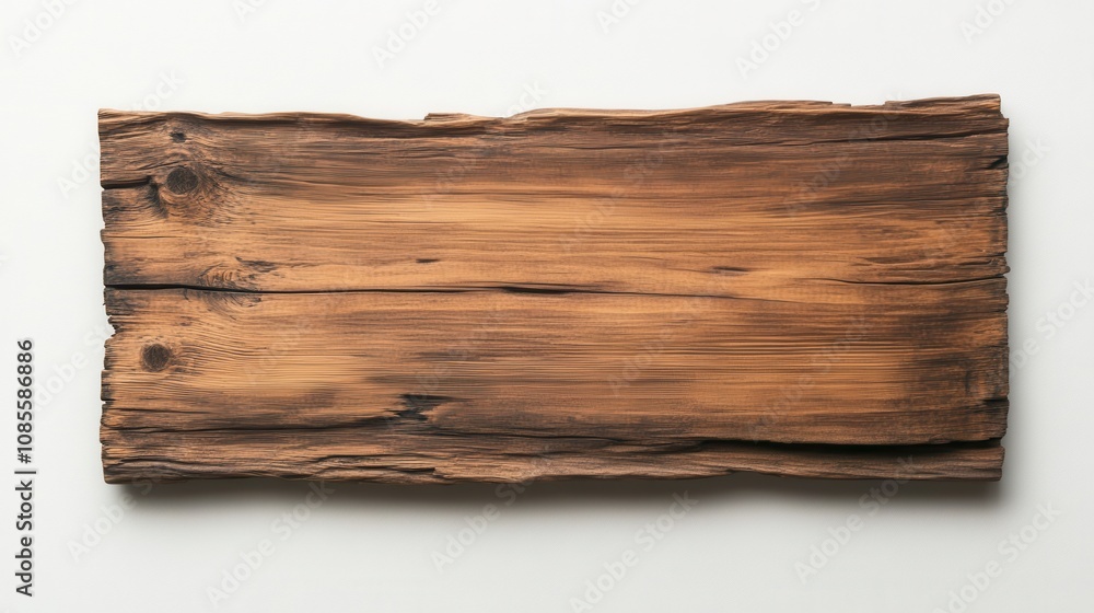 Poster a rustic wooden plank with a textured surface, showcasing natural grain patterns and a weathered app