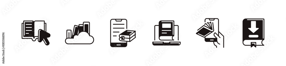 Aufkleber online book digital library icon unique style vector set education media download e-book journal lit