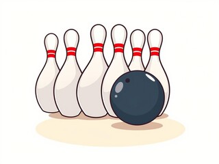 Simple cartoon tenpin bowling ball and pins strike icon in classic style, vector illustration, illustration, style