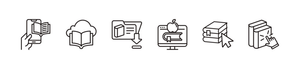 education digital book online library line icon set media study course reading journal literature e-learning signs vector illustration