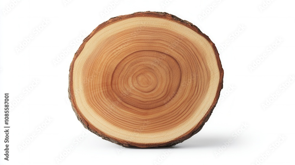 Poster a sliced tree trunk displaying annual rings, showcasing natural wood textures and patterns.