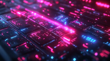 Obraz premium Futuristic circuit board with glowing elements.