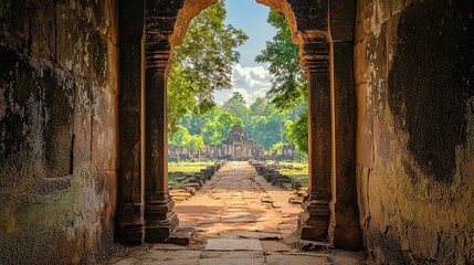 Ancient Temple with Grand Stone Archway View