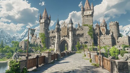Grand Castle Bridge in a Fantasy Kingdom