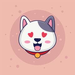 Cute Love Cat Emoji Cartoon Vector Icon Ilustration. Animal Cute Icon Concept Isolated Premium Vector. Flat Cartoon Style