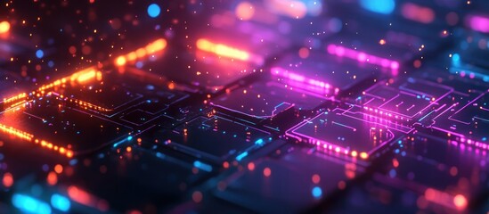 Obraz premium Abstract digital circuit design with glowing elements.