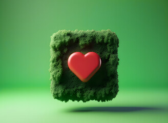 3d Like icon button covered with green plants over colored background