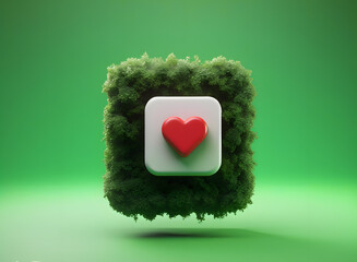 3d Like icon button covered with green plants over colored background