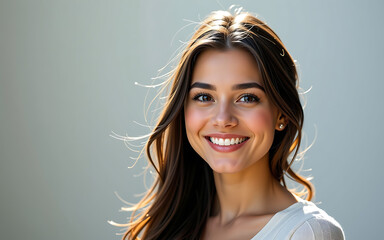Beautiful Young Woman Professional Headshot Smiling Against White Background Natural Daylight Portrait Photography