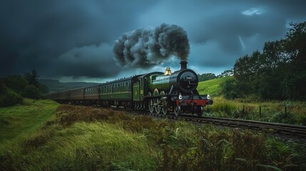 Fototapeta premium Historic Steam Train on Dramatic Rail Track