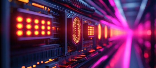 Obraz premium Futuristic server room with glowing components.