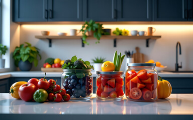 Zero Waste Kitchen With Glass Storage Containers Fresh Produce And Sustainable Materials