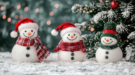 Festive Snowmen Celebrate Christmas Cheer in Winter Wonderland Holiday Decor Cozy Environment Family Gatherings Joyful Scene