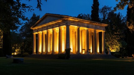 Obraz premium Illuminated Greek Revival Structure at Night