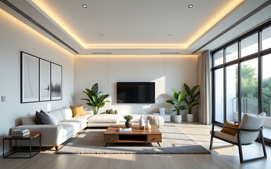 Modern Living Room Interior With Empty White Walls Providing Lifestyle Copyspace