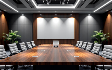 Corporate Meeting Space With Empty Presentation Board Providing Business Copyspace