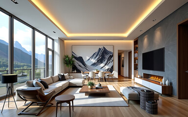 Scandinavian Style Open Concept Living Space With Digital Art Walls And Sustainable Materials 2025