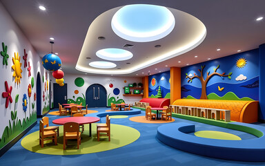 Modern Children's Learning Space With Interactive Walls And Sustainable Play Areas Design 2025