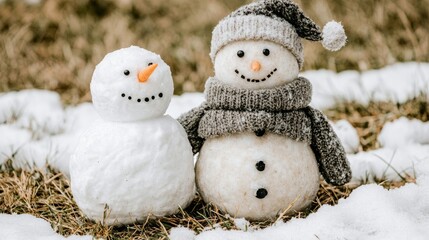Obraz premium Joyful Christmas Snowman Creation Winter Wonderland Holiday Decor Outdoor Scene Charming View Family Fun and Togetherness