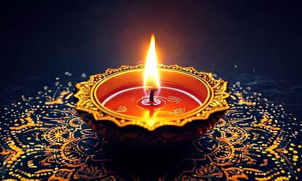 Happy Diwali, Diwali lamp on a Mangala pattern at night