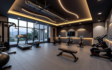Contemporary Home Gym With Smart Fitness Equipment And Professional Training Setup