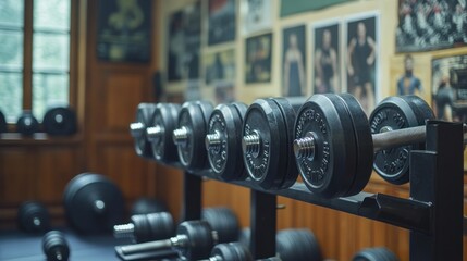Weightlifting equipment in a gym setting.