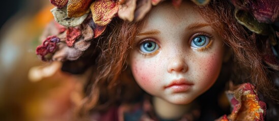 Charming custom doll showcased at a vibrant toys trade fair for enthusiasts and collectors