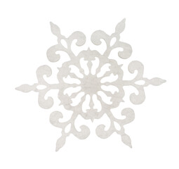 White glittering snowflake, Christmas decorations, isolated on white isolated background with clipping path. Design element.