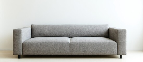 Contemporary grey sofa accentuated by a minimalist white wall perfect for modern interior designs