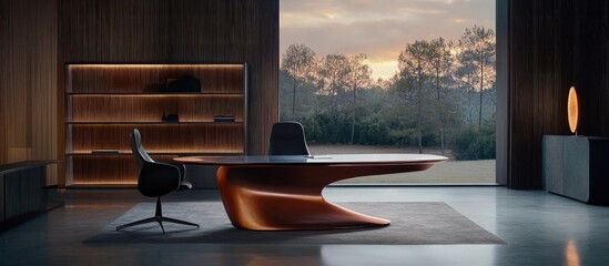Contemporary office featuring sleek table and ergonomic chairs ideal for productivity and collaboration