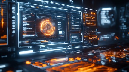 Obraz premium Dynamic user interface design digital workspace technology showcase